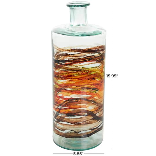 16" Orange & Brown Swirl Spanish Bottle Vase